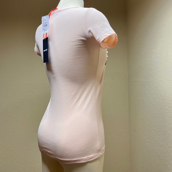 Roberto Cavalli Peach Pink Snakeskin Logo T Shirt Size XS Designer Sexy - Picture 8 of 14